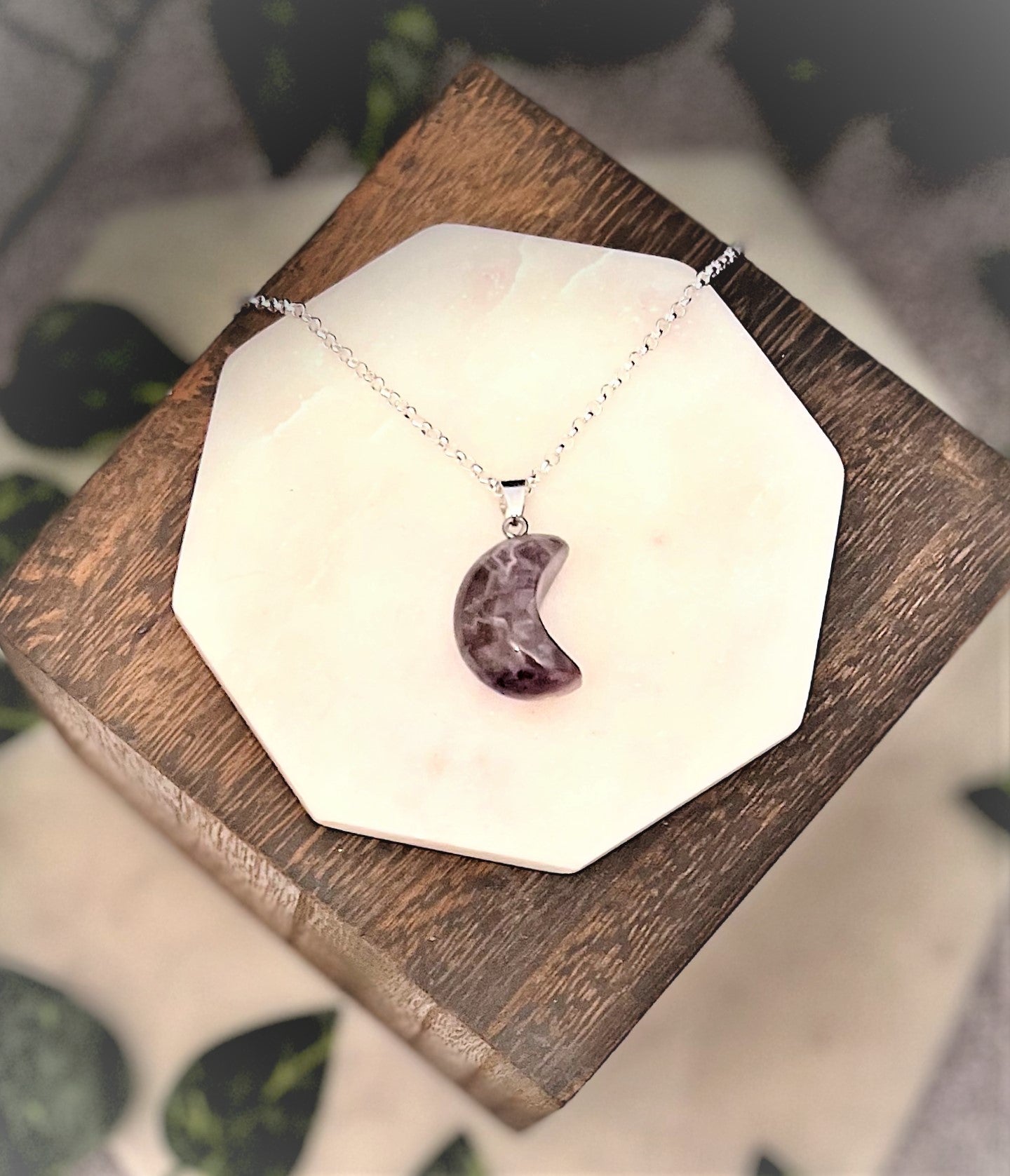 Crescent Moon Shaped Crystal Pendant Necklaces