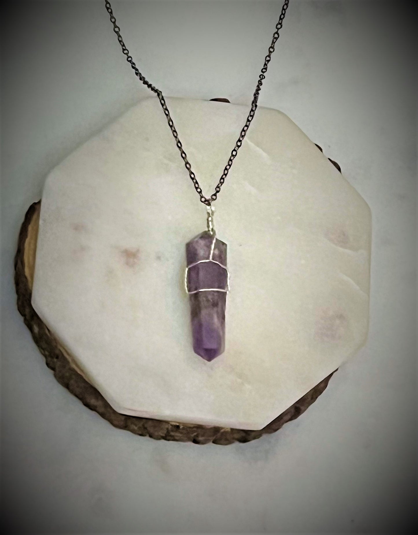 Silver Wire Wrapped Crystal Point Necklaces