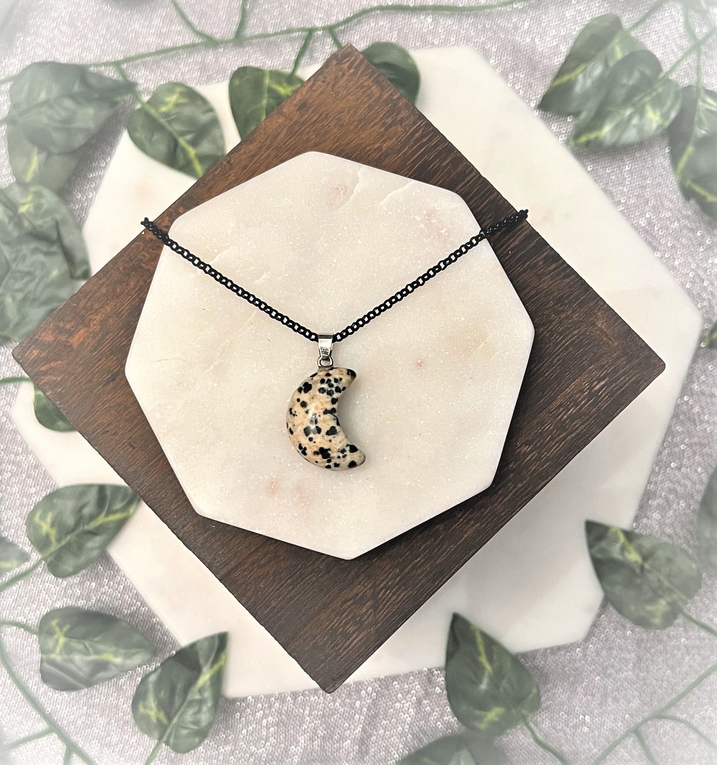Crescent Moon Shaped Crystal Pendant Necklaces